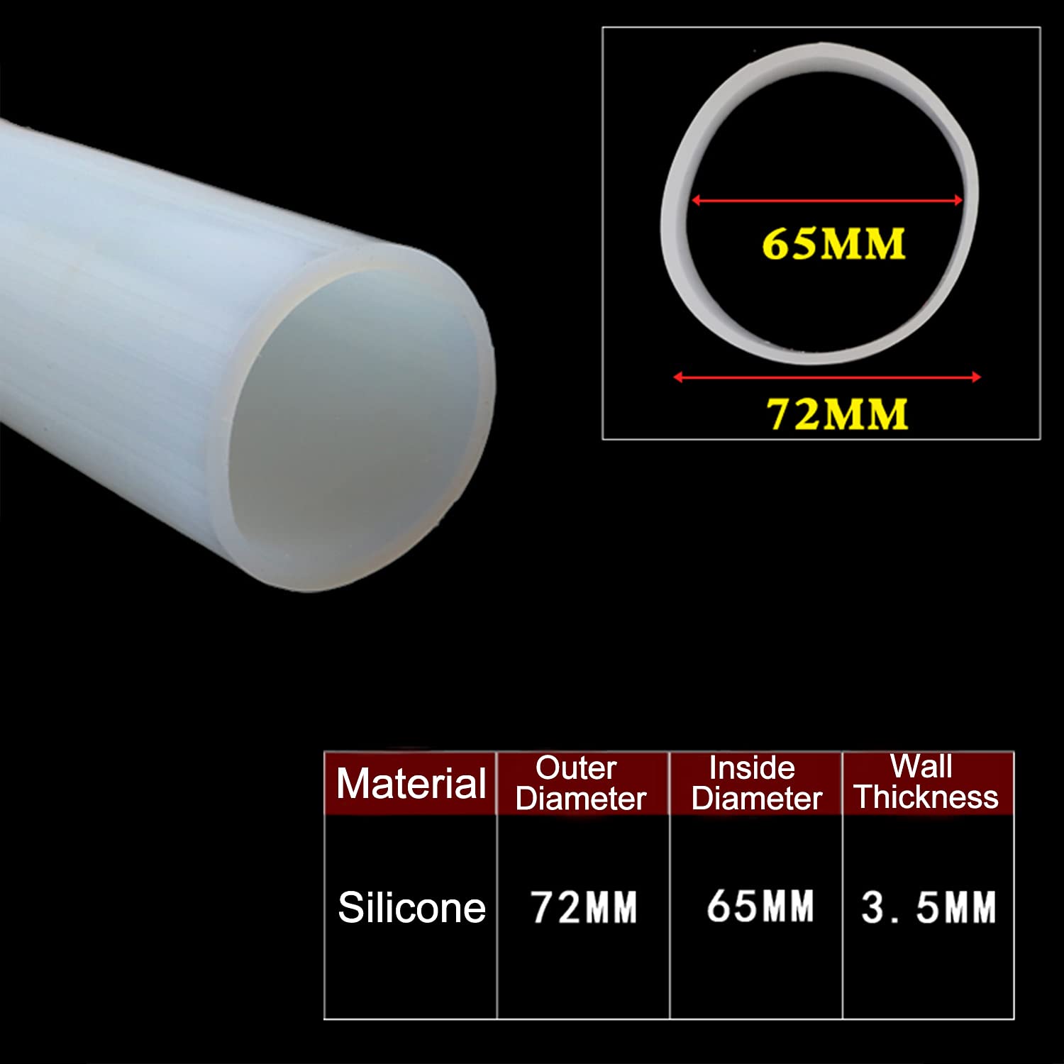 Tubo de vacío de silicona, tubo de silicona, tubo de goma de silicona translúcido de gran calibre, manguera en forma de O, retardante de llama, fuerte flexibilidad, longitud del tubo de 1 m, diámetro