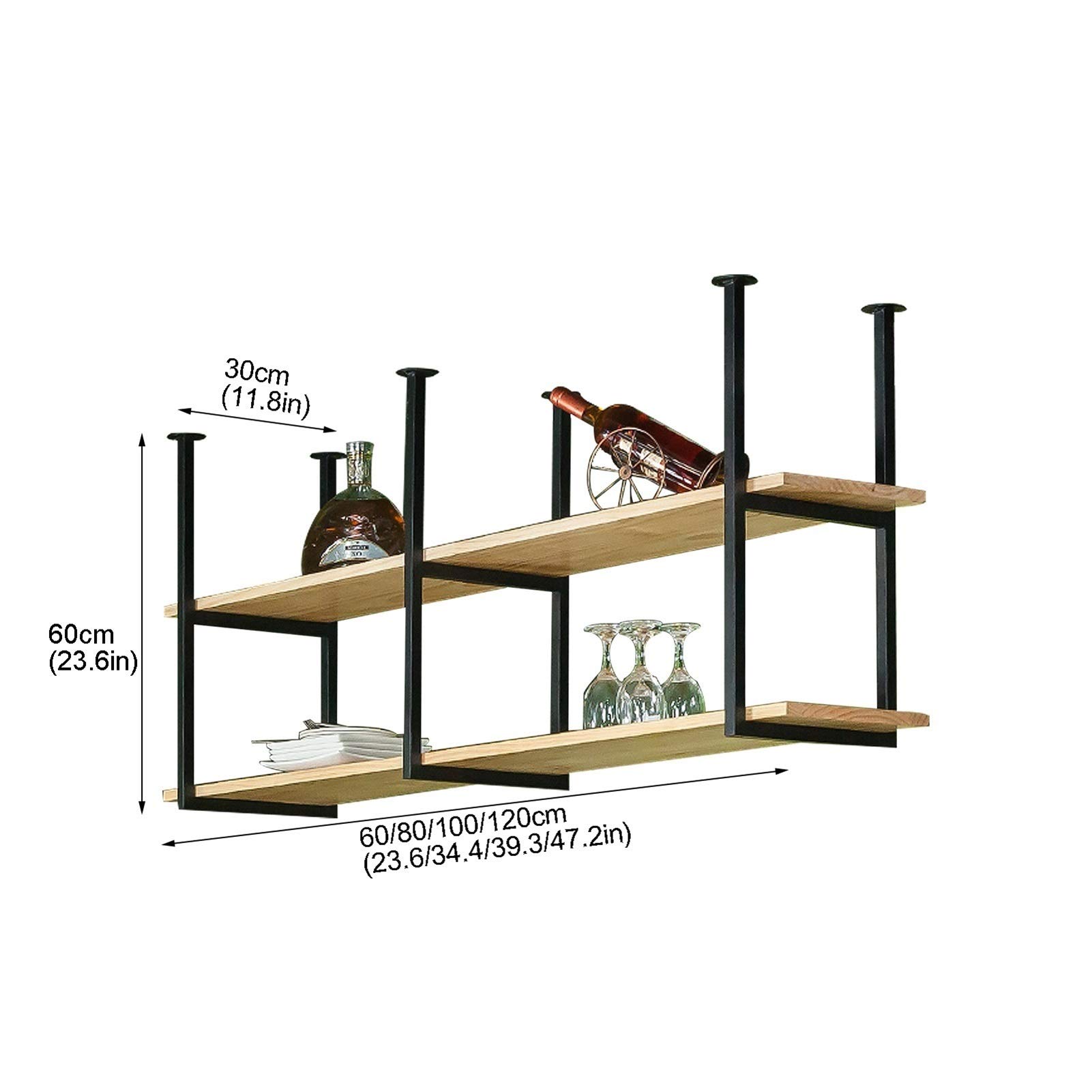 Mensola a Soffitto Mensole Galleggianti Industriali a 2 Livelli, Scaffale divisorio in Legno in Stile Europeo Mensola a Soffitto in Ferro, Installazione sospesa, per Sala da Pranzo/Bar/Cucin