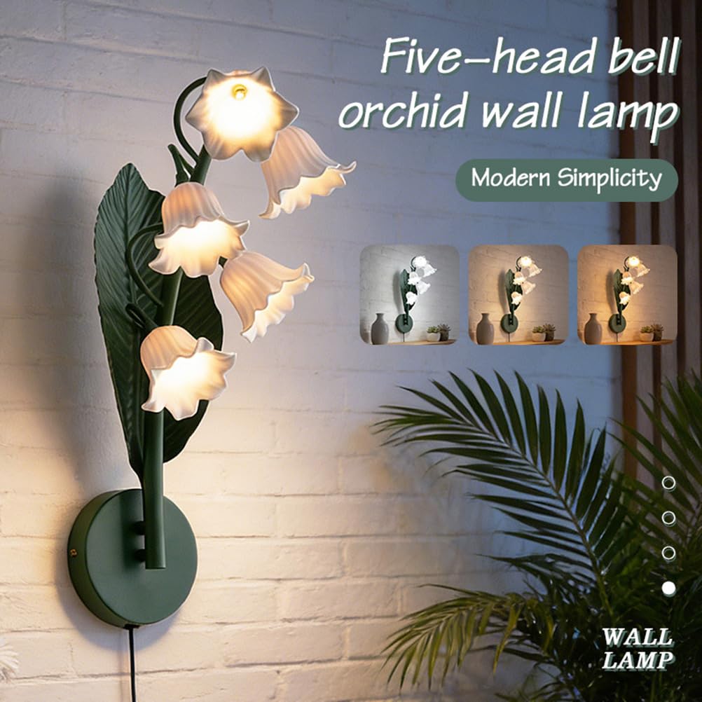 EaEa Innen Wandleuchte mit Schalter und Stecker, 5-Flammig Blumen Wandlampe mit Kabel, Acrylschirm, G4 Retro Metall Wand Nachttischlampe Schlafzimmer Wohnzimmer Dekorative Wandleuchten, Green,A