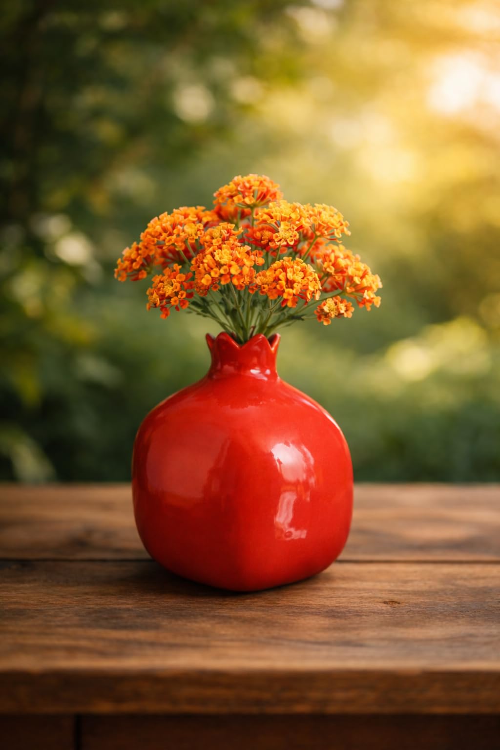 Earthy Elegance Glossy Red Pomegranate Shape Ceramic Flower Vase for Living Room |Anar VASE| Decorative Tabletop Home Decor Accent-image-18