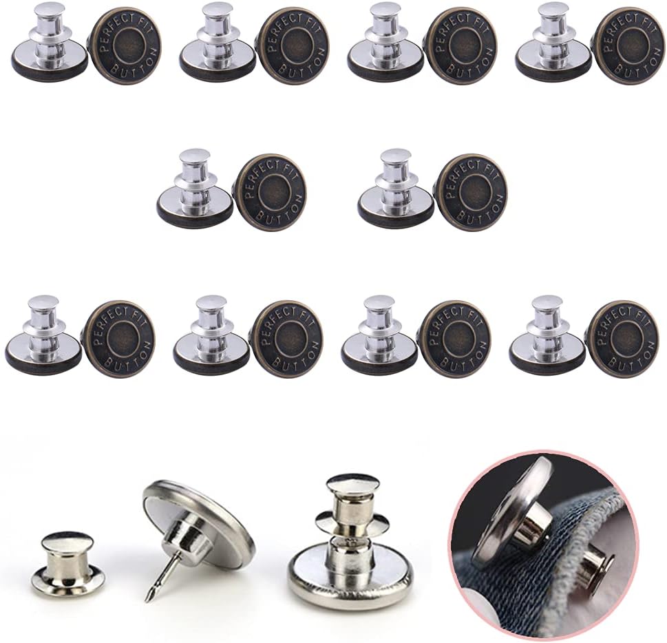 10 Pcs Replacement Jean Buttons, Button Pins for Jeans, 17mm Adjustable and Detachable Metal Jeans Button, Jeans Stud Buttons, for Jackets, Clothes, Denim Skirt, DIY Crafts, Clothing Repairing