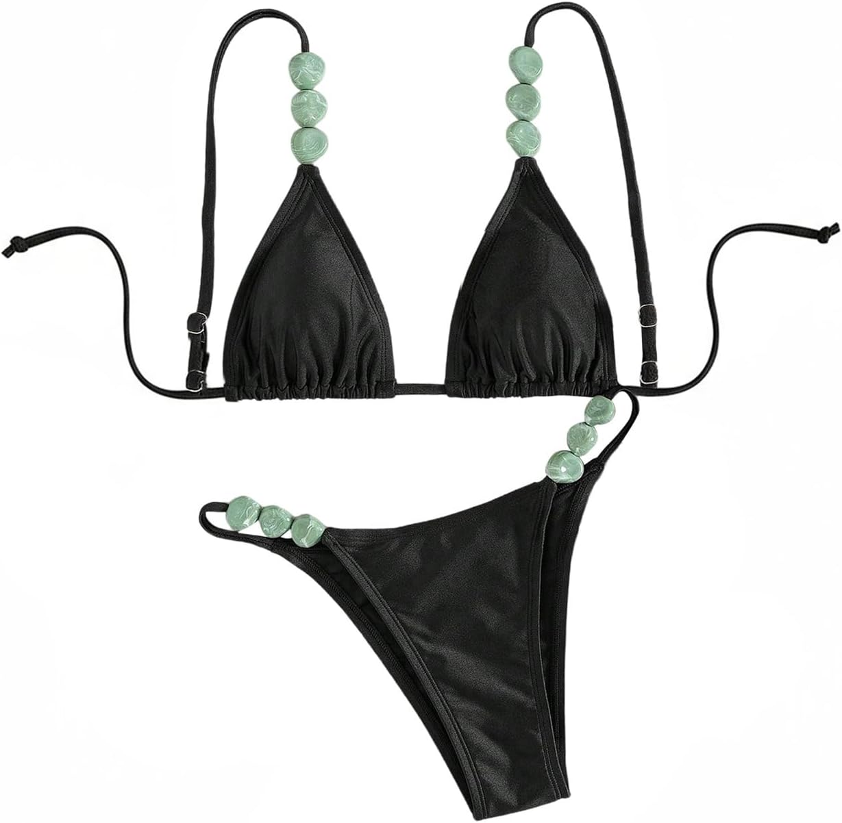 OYOANGLE Women's Triangle Thong Bikini Set 2 Piece String High Cut Swimsuits Bathing Suits