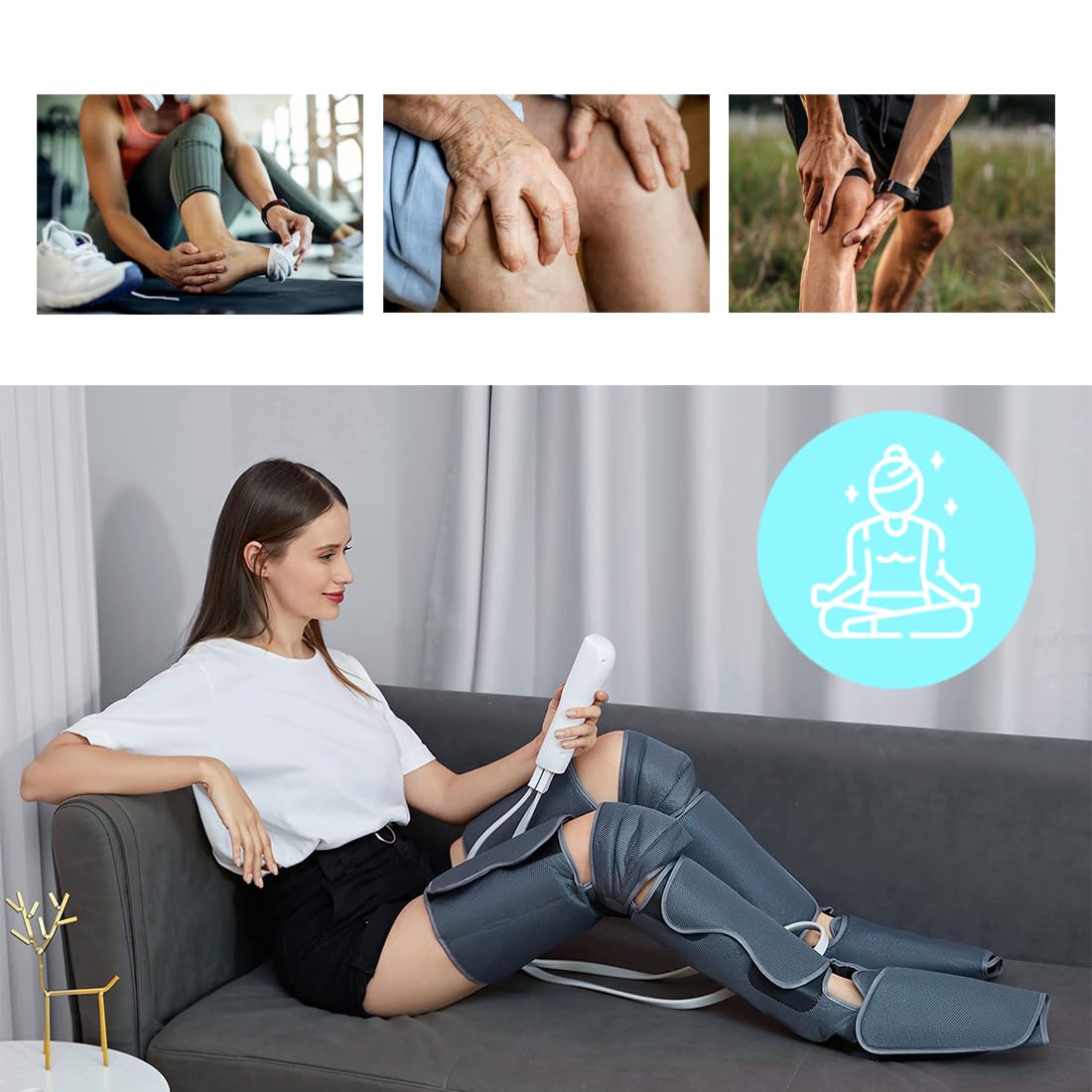 Masajeador de Piernas, Masaje de Piernas y Pies con Compresion de Aire y Calor, 6 Modos - 4 Intensidades, Ayuda a Aliviar las Varices, Drenaje Linfático, Circulación y Relajación,