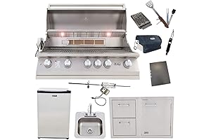 Lion Premium 40 Inch 5-Burner Built-In Natural Gas Grill with Refrigerator, Doors,...