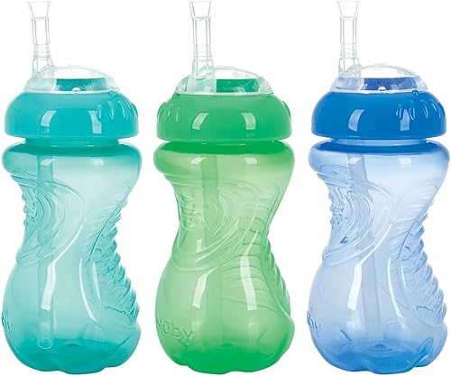 Miniatura 6 de NUBY Paquete de 3 vasos antiderrames con popote flexible para niños pequeños, a prueba de derrames, con agarre fácil y firme, vasos para niños