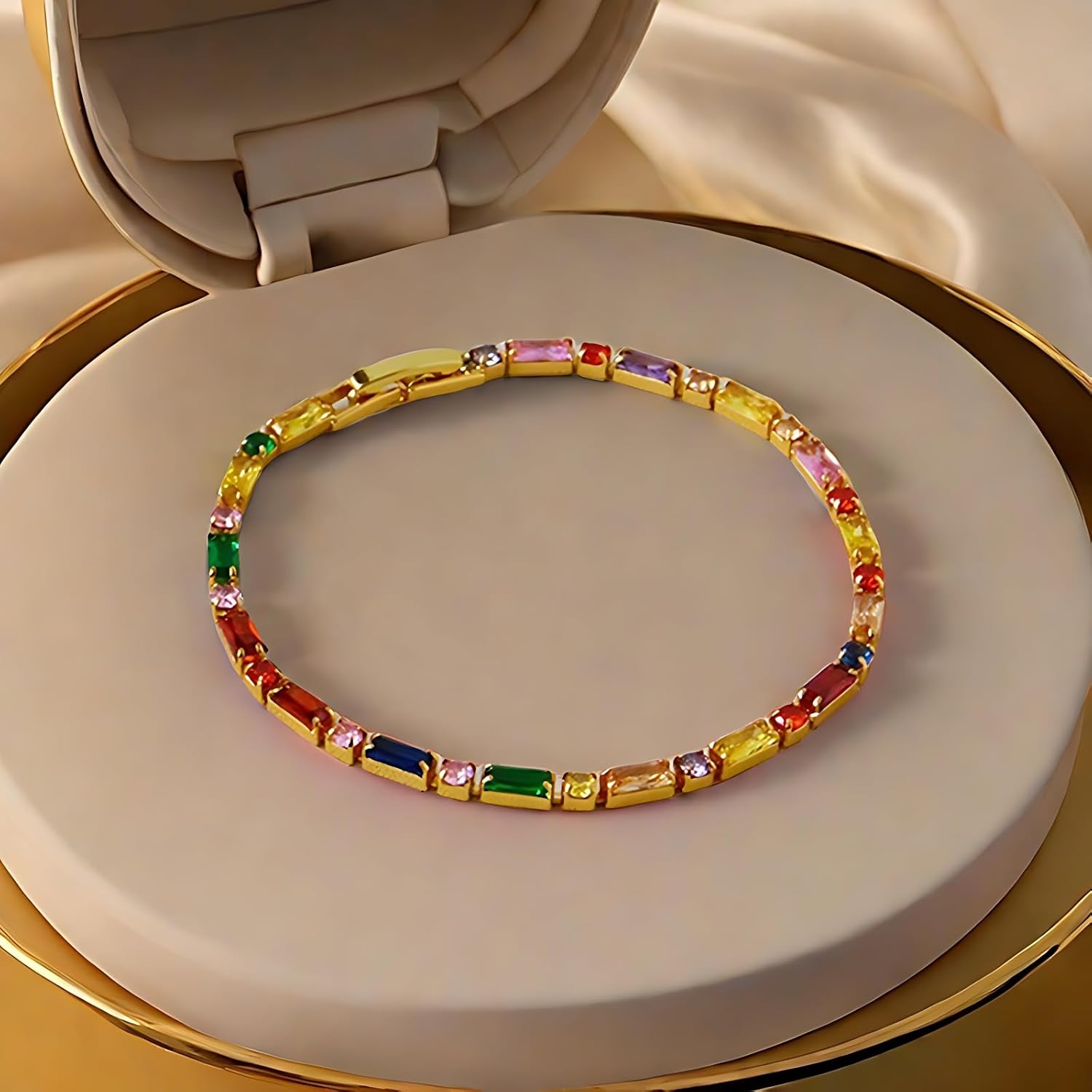 Multi Colored Crystal Tennis Bracelet Boho Cubic Zirconia Bracelet for WomenColour - Image 5