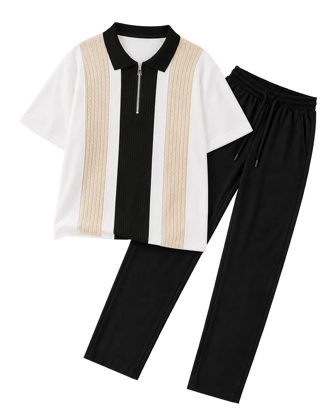 Adidas Men's Premium Polo Co-Ord Set | Cotton Blend Polo T-Shirt & Elastic Waist Track Pant | Casual Summer Wear | Lounge Wear | Travel Wear Clothing Set for Men in neutral