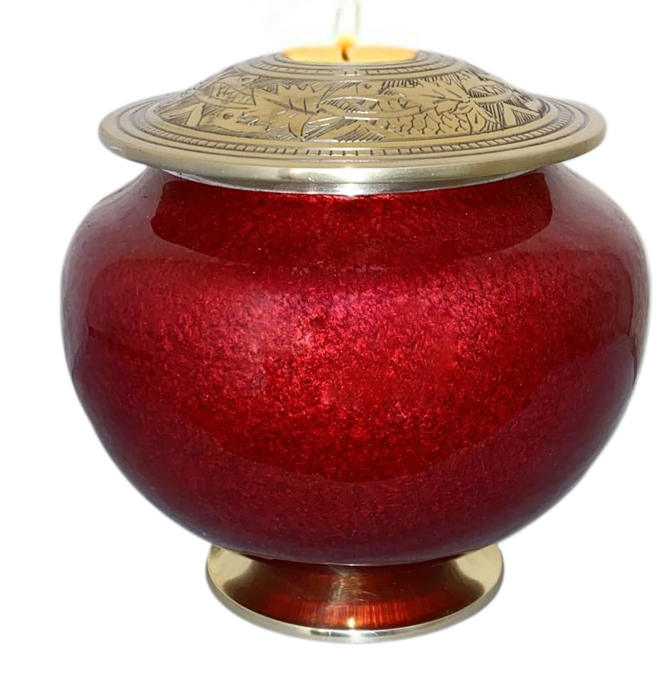 BOLD & DIVINE Cremation Urn With Candle Holder | Large | 200 Cubic Inches | Red & Golden | Human Ashes Memorial urn, Burial, Funeral Cremation Urn — image 1