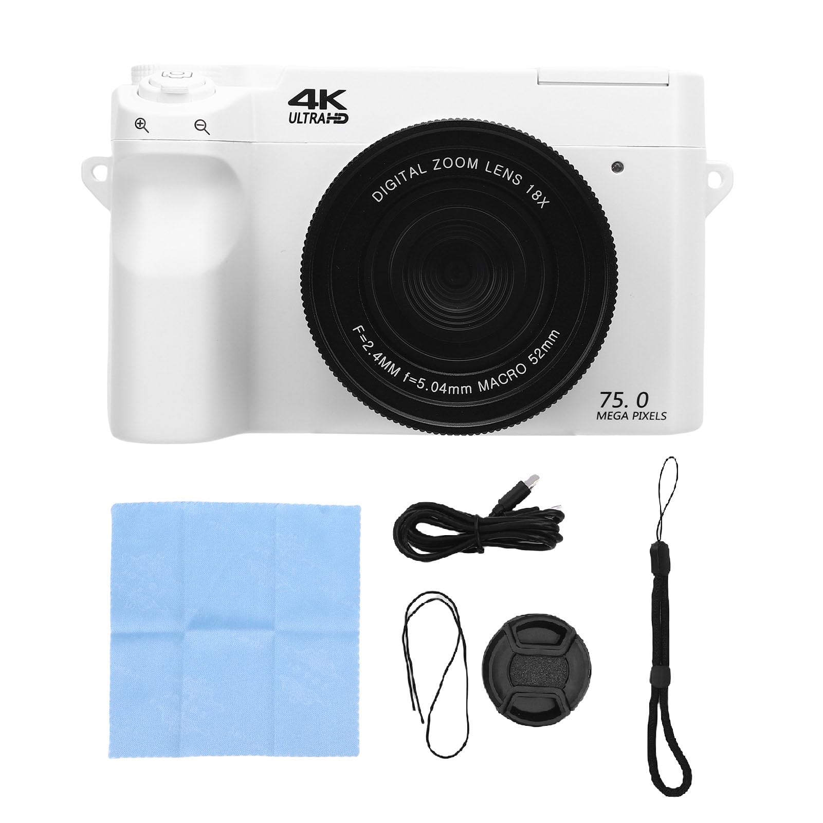 Macchina Fotografica Digitale 4k, Videocamera Digitale Wifi Con Doppio Obiettivo Automatico Con Zoom Uhd 18x Da 75mp Con Flash E Microfono Fotocamera Vlog Portatile Ricaricabile (BLACK) (WHITE)