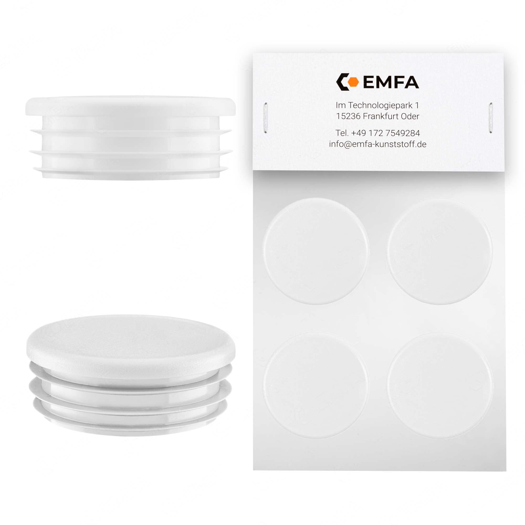 EMFA Tappo alettato tondo 50 mm Bianco 4 pezzi - Tappi a lamelle rotondi 50mm per tubo - Terminali in plastica protettivi 5 cm