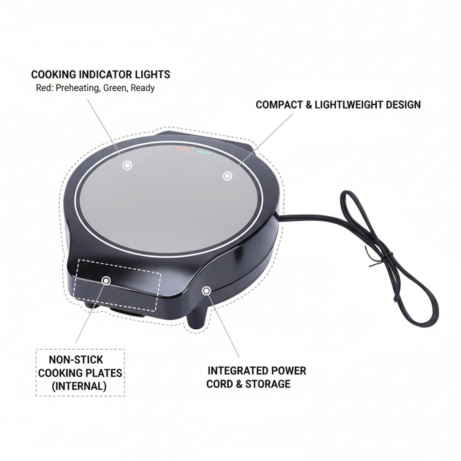 Omelette Eléctrica, Doble Zona de Cocción 1000W, Recubrimiento Antiadherente, Aislante Térmico, Base Antideslizante, Fabricada en España, Para una Limpieza Rápida (Enchufe europeo 220V)