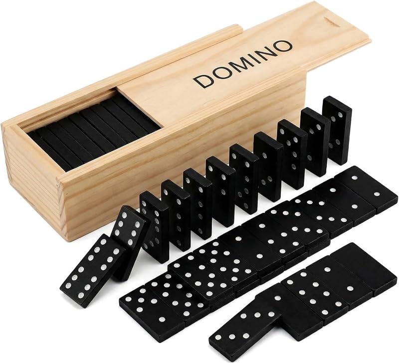 Mini Wooden Dominoes Set for Adults, 1 Pack - Classic Double Six Domino Game in a Wooden Case - Educational Board Games & Activity for Elderly People, Adults