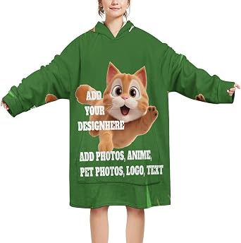 Custom Blankets Hoodie Personalized Wearable Blanket Design Your Own Hooded Blanket Picture/Text/Logo Warm Fuzzy Pullover