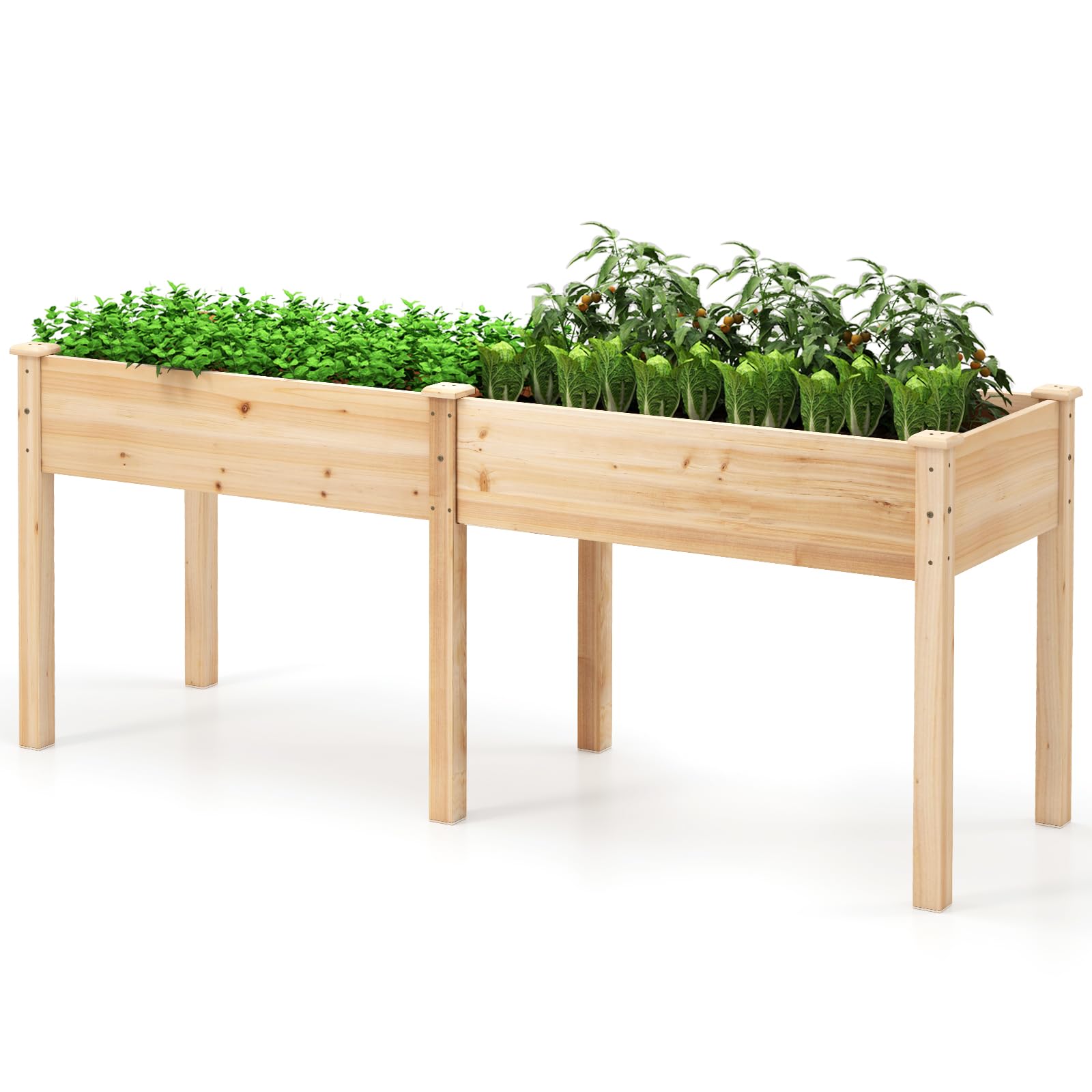 HOMASIS Huerto Urbano Elevado de Madera, Rectangular Cama de Jardín con 8 Orificios de Drenaje, Mesa Jardinera de Cultivo para Verduras, Flores, Frutas Patio Terraza (Natural)