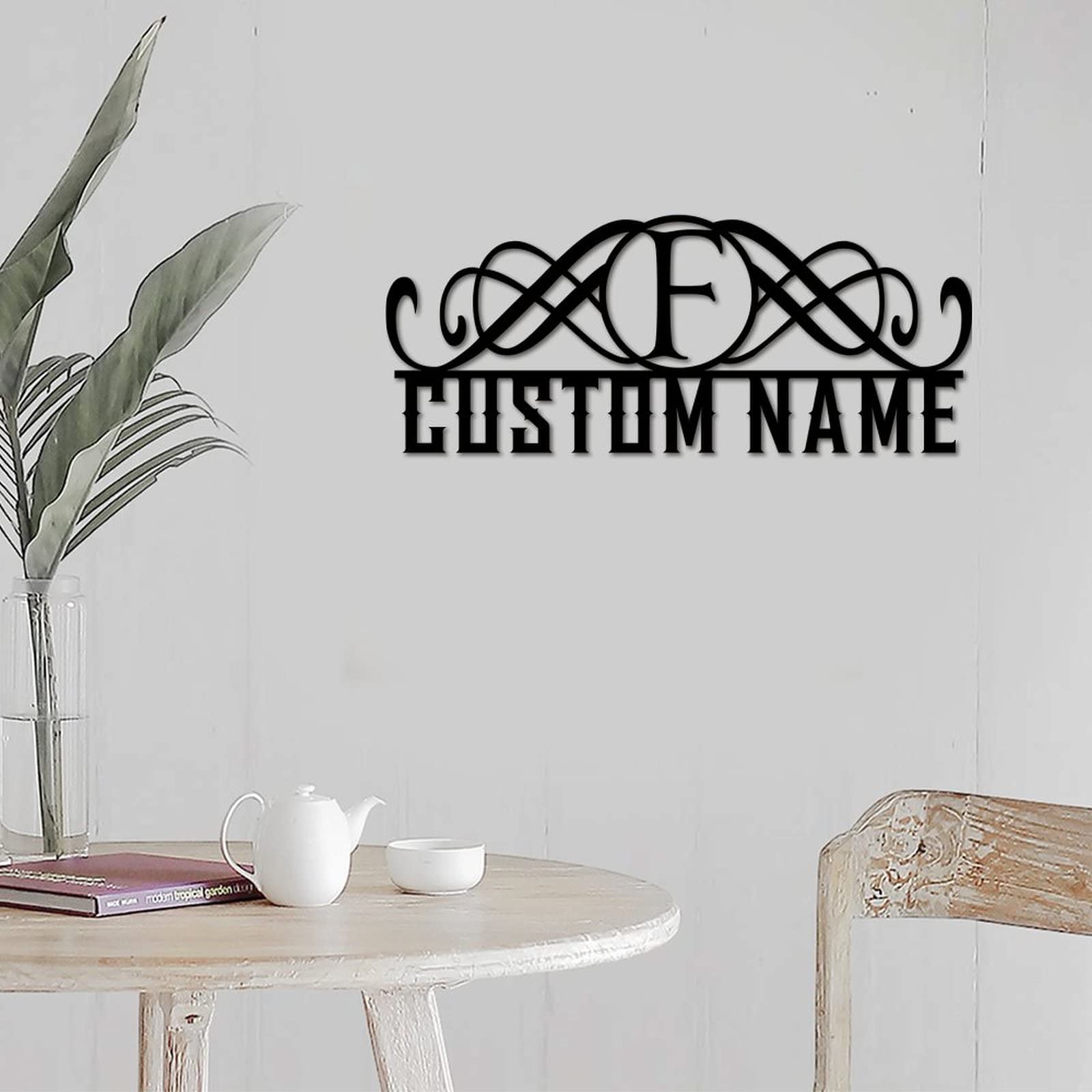 Letreros de metal con monograma de letra F personalizada con apellido, letrero de metal para pared, letrero de apellido para exteriores, letrero de nombre de letra dividida, letrero de nombre de metal