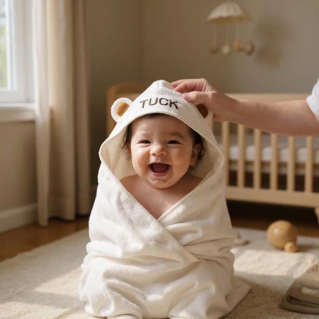 BY LORA Personalized Hooded Baby Towel, Embroidered, Brown Ear
