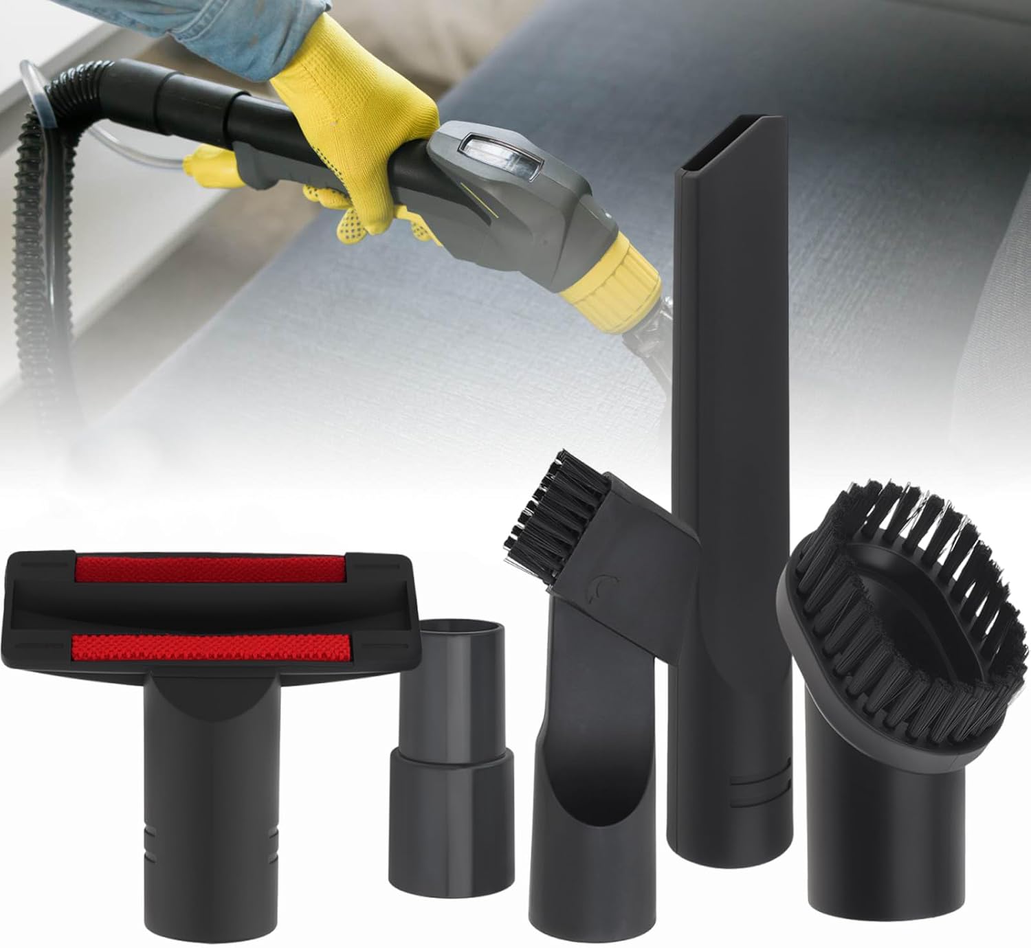 Vacuum Cleaner Attachment 5PC, Household Cleaning Vacuum Brushes Cleaner with Adapters for Shop Vac Accessories, Inner Diameter 1.37inch Suction Flat Head & Round Brush T-shaped Sofa Suction Nozzle