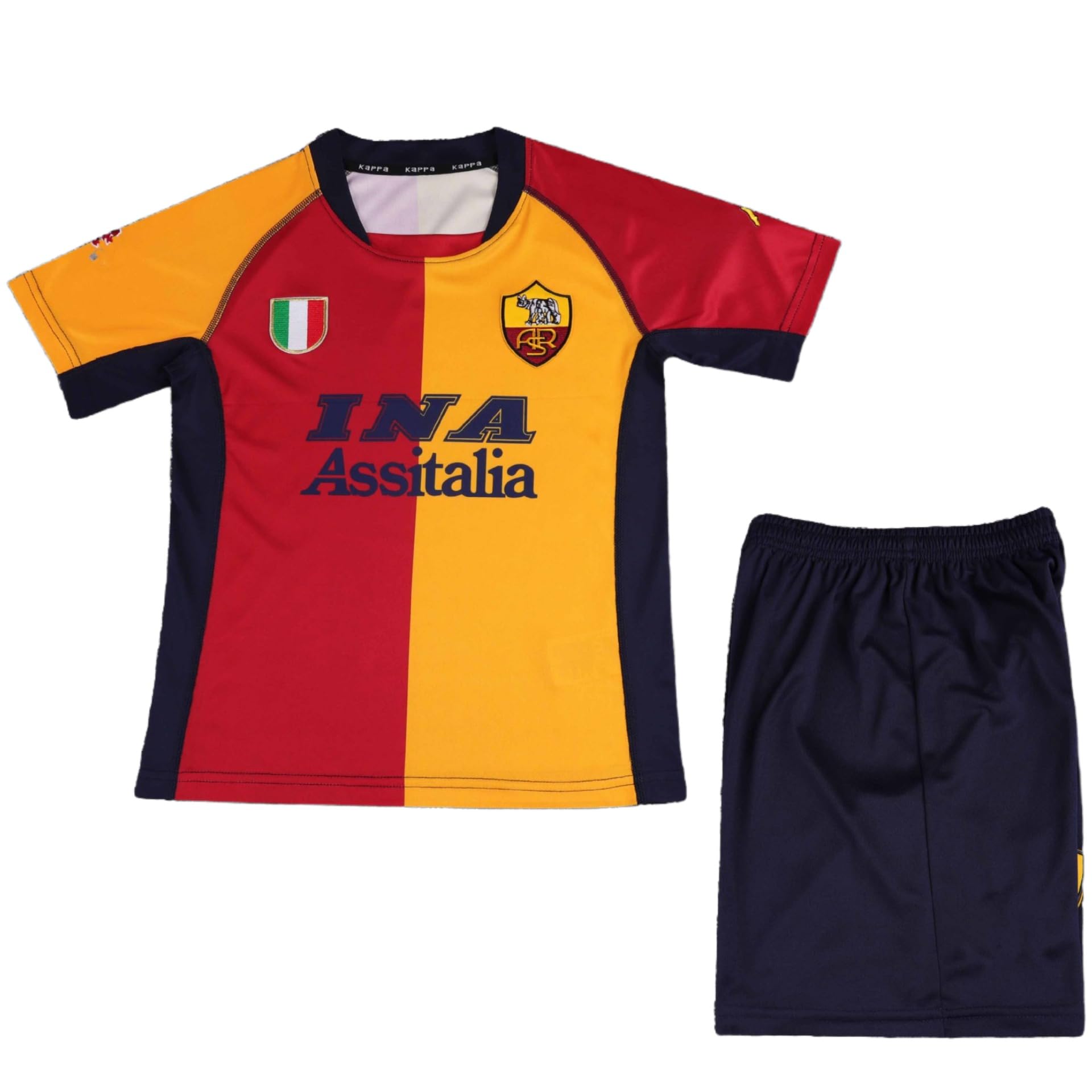 SHSCBSBRK 2000-2001 Roma Home Kids Retro Football Jerseys & Soccer Kit Set | Customizable Youth Training Uniforms with Personalized Name/Number Printing(UAE & Saudi Arabia) L A