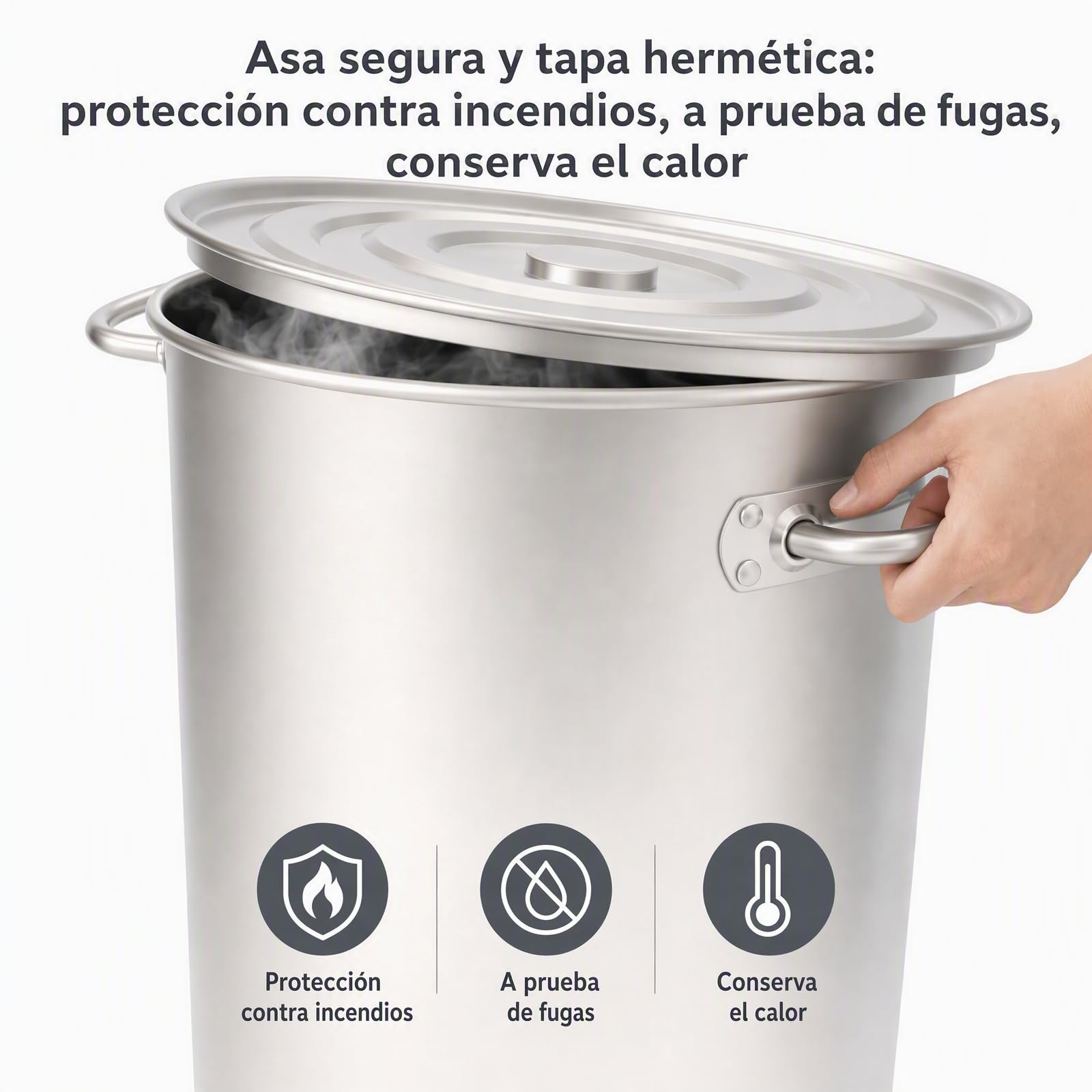 Olla grande de acero inoxidable de 50 L, para inducción con asas, base plana, tapa retráctil, diámetro de 40 cm, altura: 40 cm, olla de acero inoxidable grande para cocinas de gas, cocinas