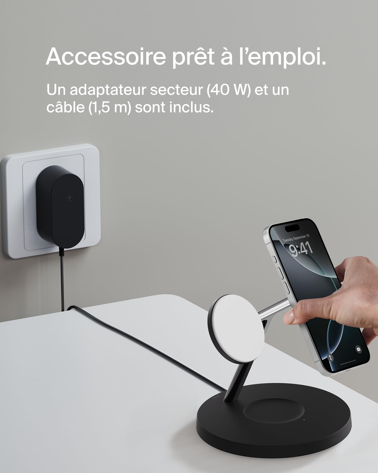 Belkin BoostCharge Station de Recharge 3-en-1 avec Qi2, Chargeur MagSafe Compatible pour Les modèles de l'iPhone 17, iPhone Air, Apple Watch, AirPods, Pixelsnap, Adaptateur Inclus - Noir