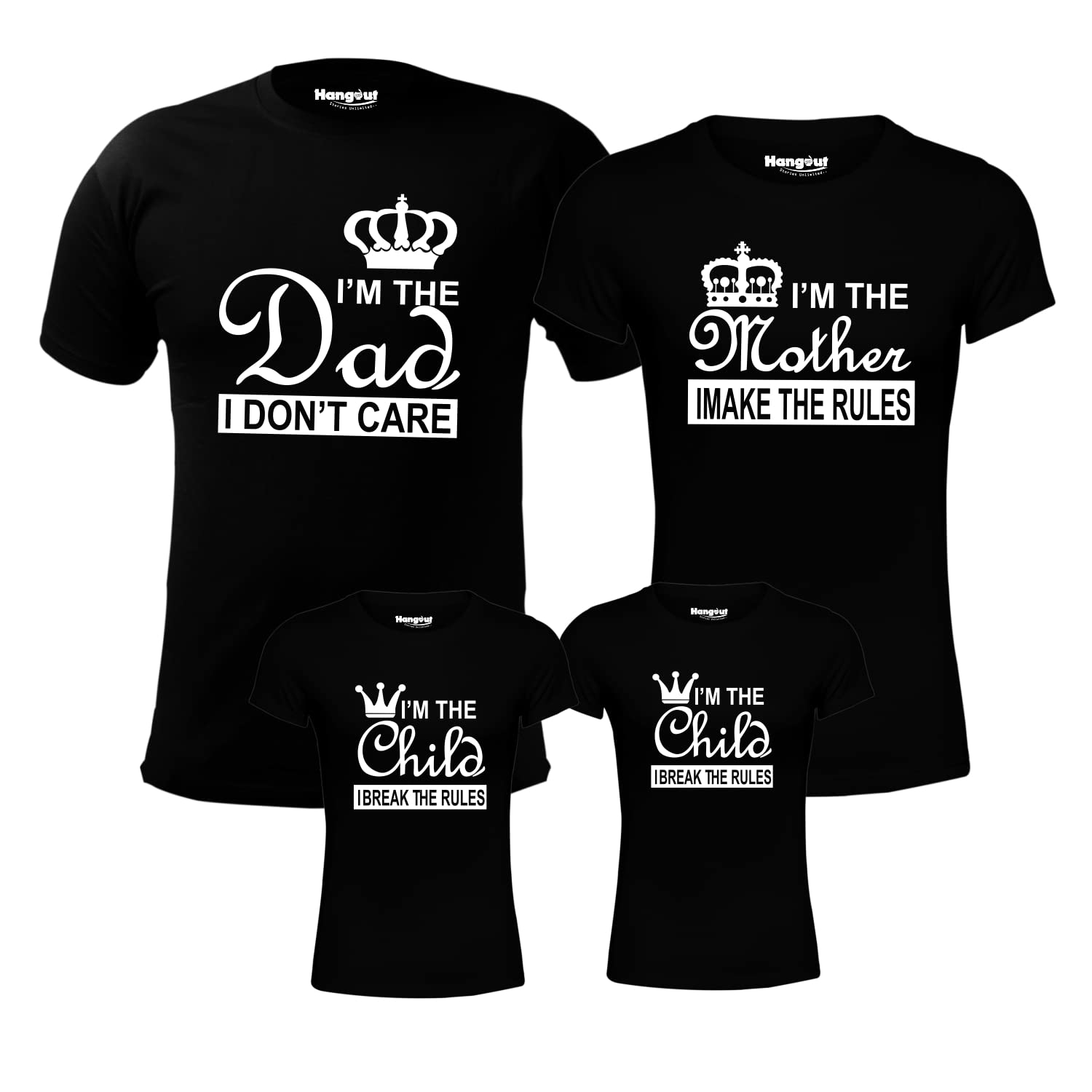 - Hangout Hub HH11 Men Women Boy Girl-Cotton Regular Fit Half Sleeves T-Shirts-Dad Mother Son Daughter | Set of 4-Family Matching Twinning Tees