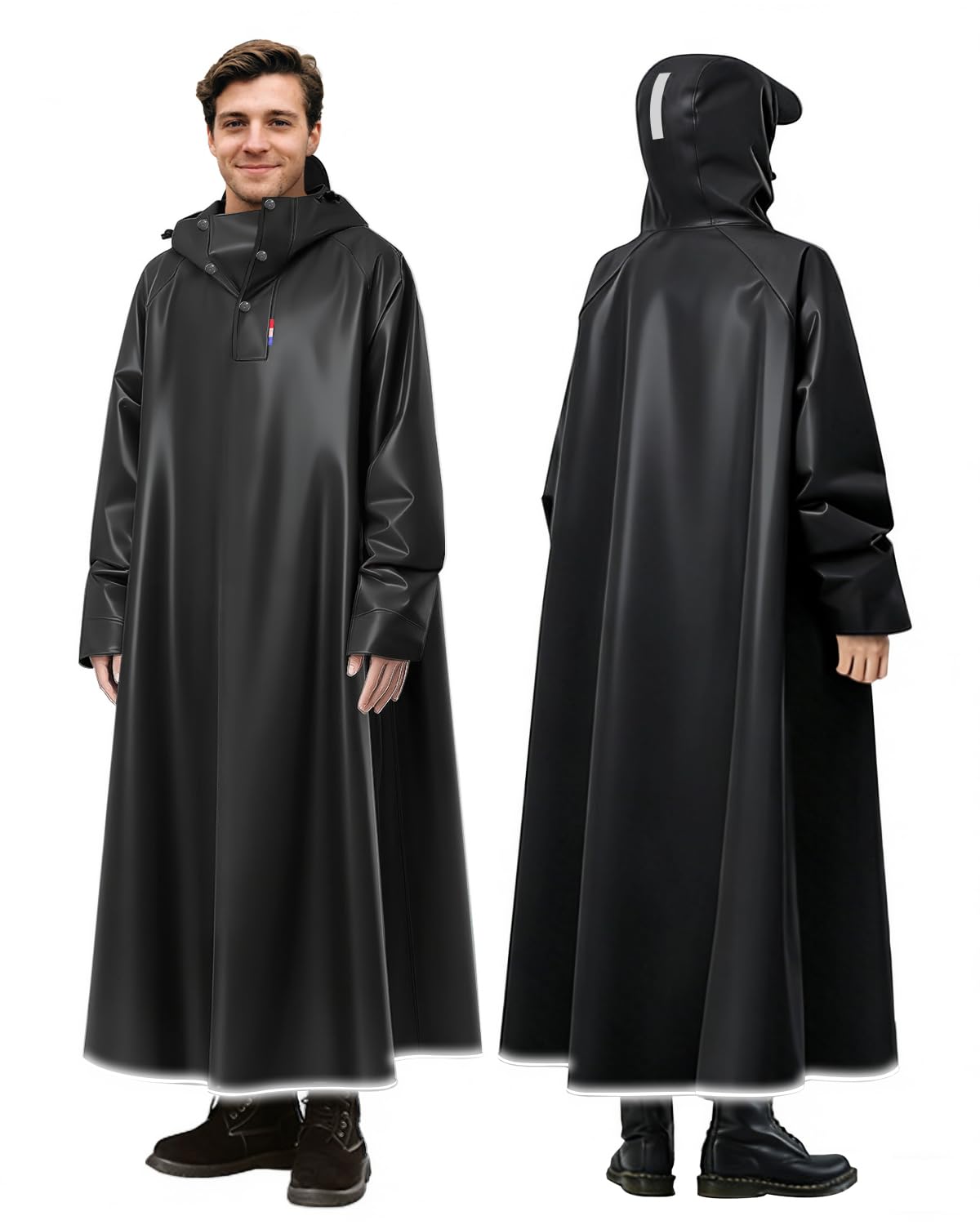 Long Rain Coat for Men Waterproof with Adjustable Hood&Reflective Stripe, Raincoat for Women Waterproof with Waterproof Wide Brim&Hem, Durable PVC Unisex Rainwear for Motorcycle Riding, Hiking