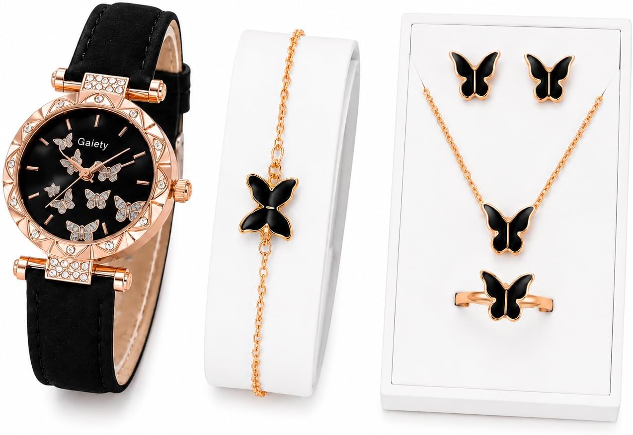 Watch Jewelry Set for Women with Watch Necklace Earrings Bracelet and Ring