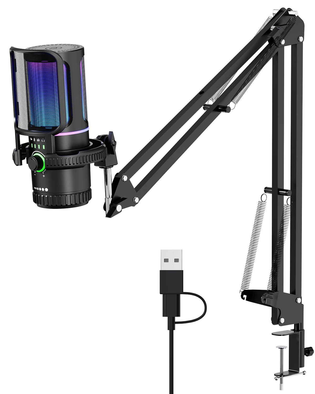 SINWE Microfono da gioco con cancellazione del rumore e controllo del guadagno - Micro USB PC per streaming, giochi, podcast, PC, PS4 - Include filtro anti-pop, supporto antiurto, silenziatore veloce