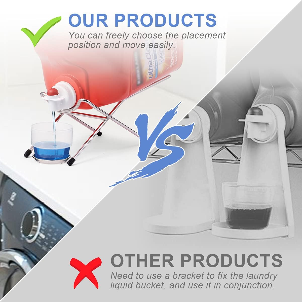 Magicfour Laundry Detergent Dispenser, Laundry Soap Dispenser Easy Pouring Detergent Cup Holder Laundry Soap Station Laundry Detergent Stand with 1 Pcs Coaster, Laundry Accessories for Laundry Room, Silver : Health & Household