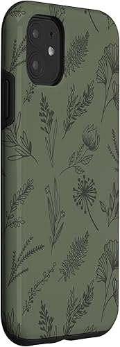 Miniatura 3 de Funda estética floral verde oliva oscuro para iPhone 11