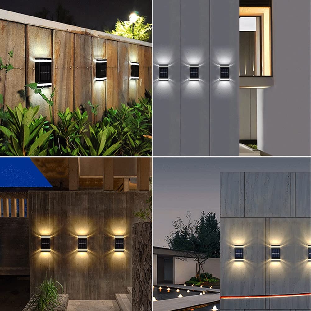 Lámparas de pared para exteriores retro Paquete de 2 luces LED solares for exteriores hacia arriba y hacia abajo que iluminan la lámpara de luz solar for exteriores IP65, luz solar impermeable for par