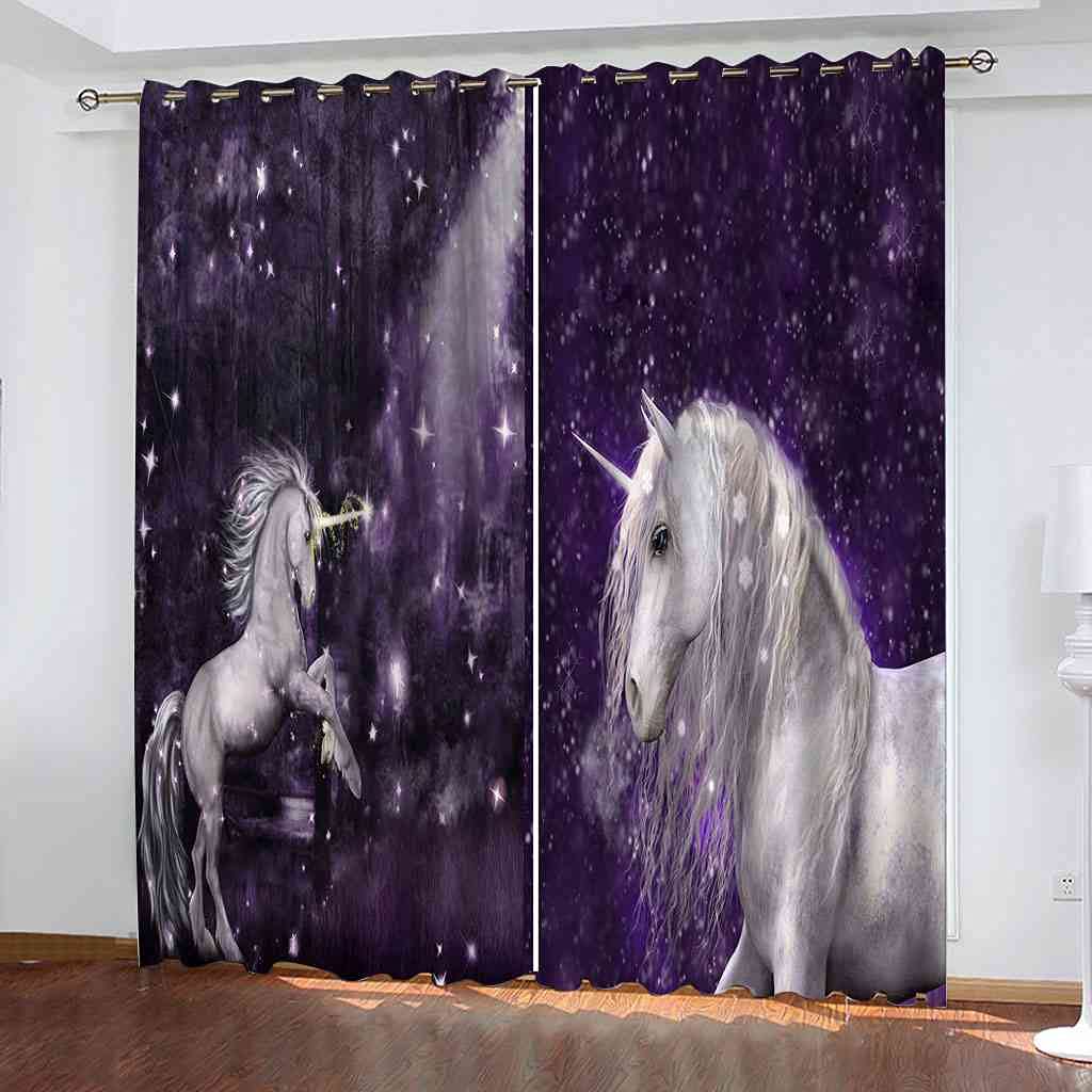Rideaux occultants 3D cheval blanc en polyester haut de gamme pour chambre d'enfant