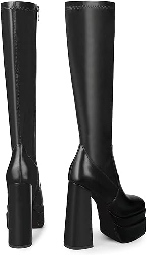 Miniatura 3 de wetkiss Botas altas de plataforma para mujer, tacón alto grueso, botas negras para mujer, botas Gogo con cremallera lateral, elásticas, para