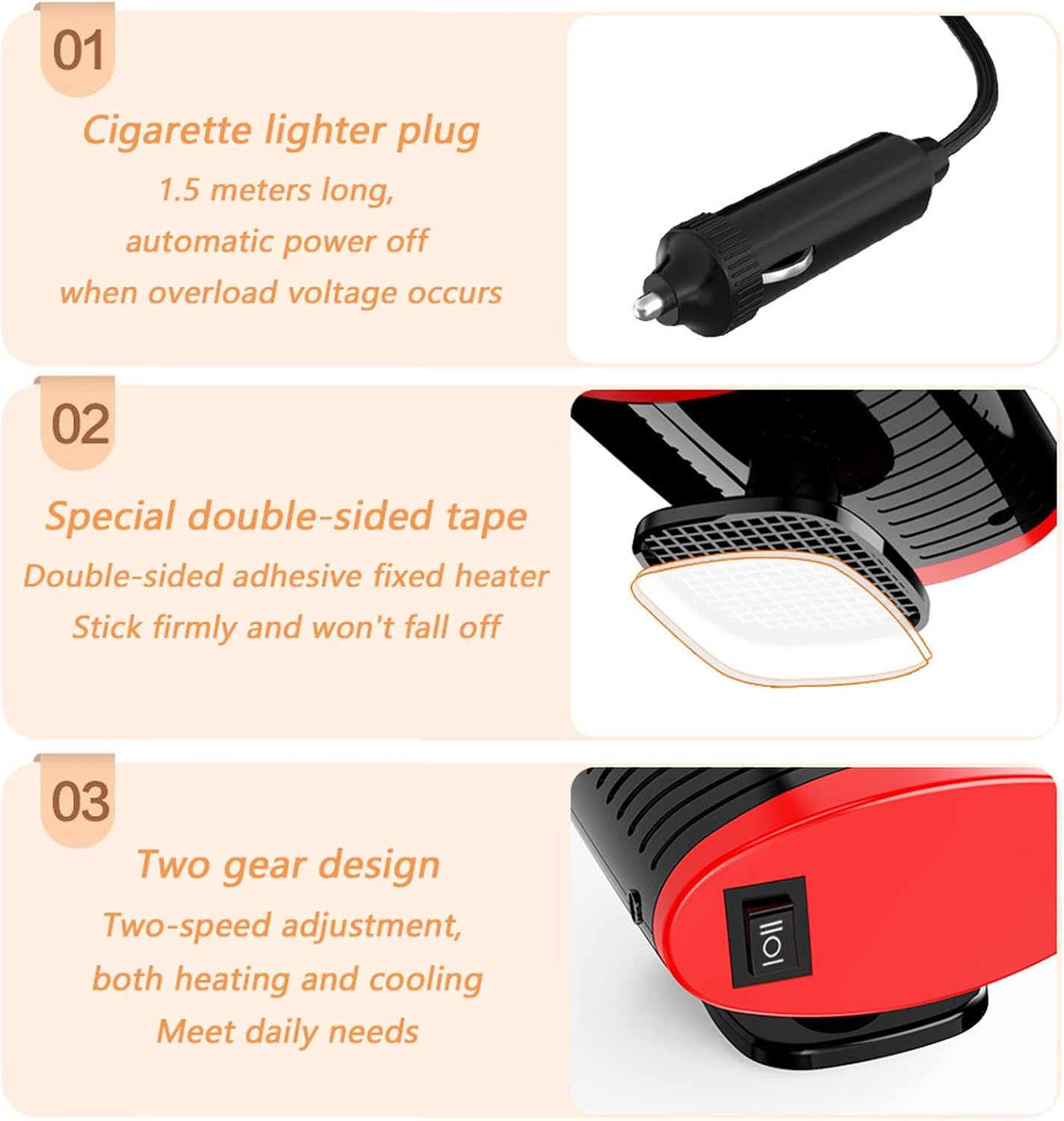 12V Portable Car Heater Fan That Plugs Into Cigarette Lighter 150W Windshield Heater Defroster, Car Heater Demister, Auto Cooler and Heater for Car, 180 Degree Rotary