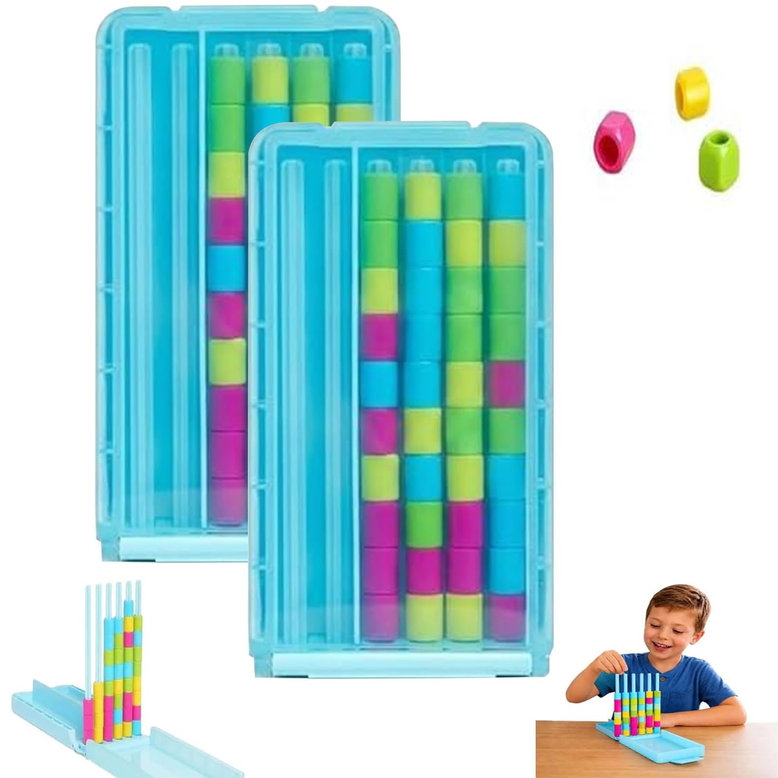 Mini Color Stack Challenge – Portable Brain Teaser Travel Game with 40 Color Rings,Color Matching Stacking Puzzle Game with Racks, Compact Stack and Sort Logic Puzzle for Fun Parties,Board Game，2Pcs