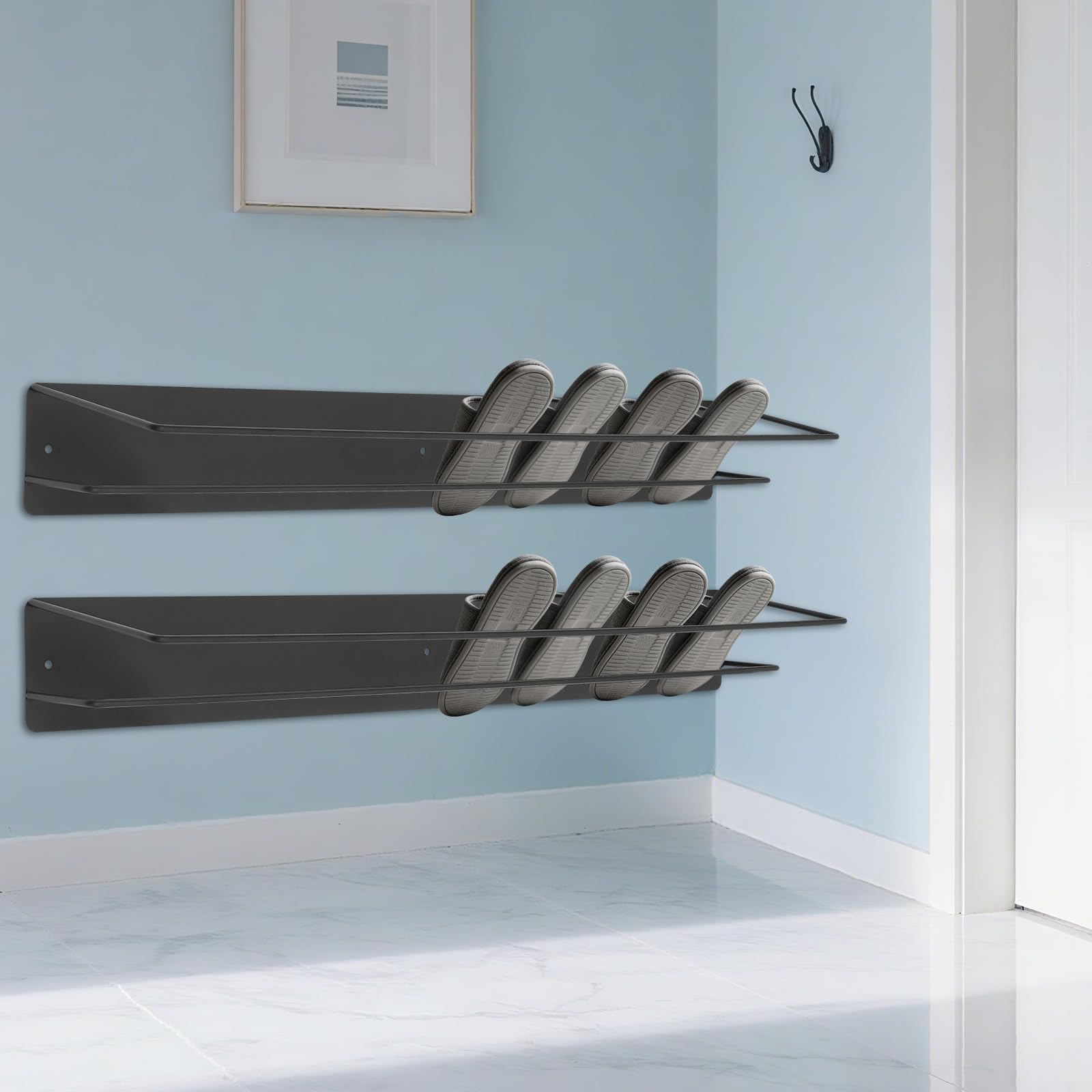 Étagère à chaussures murale à 2 niveaux à suspendre 80 cm