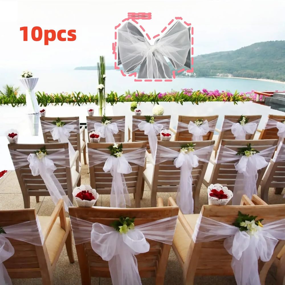 10 Stück 6,69 x 108,26 Zoll Organza-Stuhlschärpen Knotenbänder Stuhlschleifen für Hochzeiten, Partys, Bankette, Veranstaltungen im Landhausstil, grün, 10 Stück