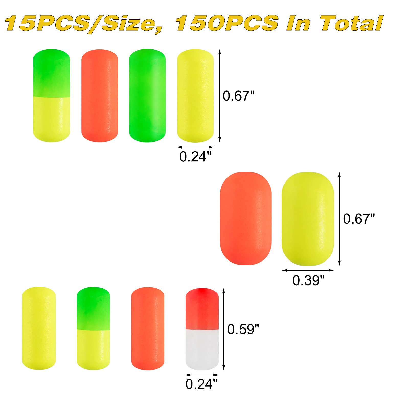 Alwonder 150-Pack Oval Foam and Cylinder Foam, Surf Fishing Pompano Rigs Floats Bottom Rig Live Bait Rig Fish Finder Rigs Strike Indicators Fly Fishing Floats for Catfish Trout Walleye (Cylinder)