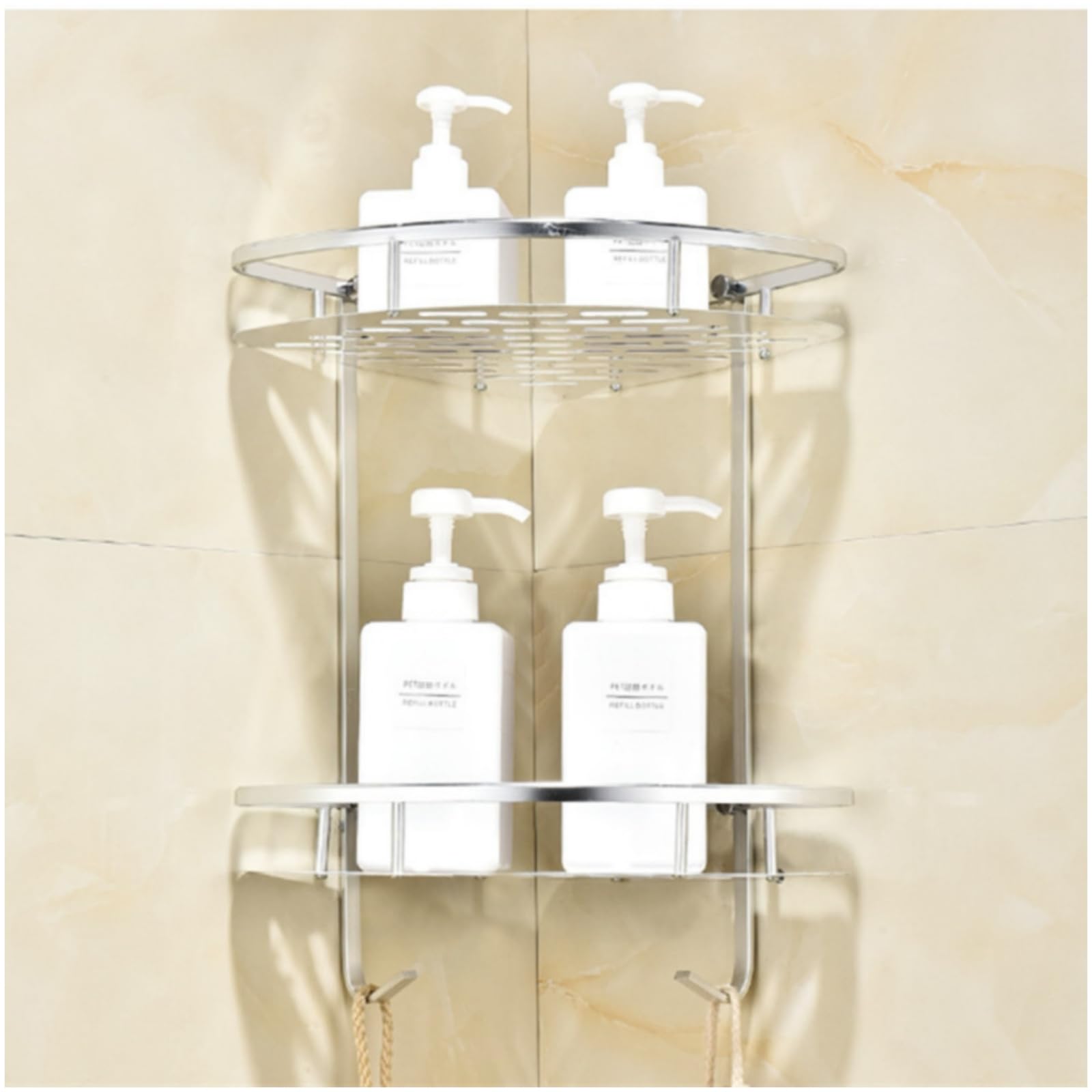 Eivdru Corner Shower Caddy with 2 Tiers, Corner Shelf, Shampoo and Body Wash Holder with Shelves, Wall Mount Aluminium Bathroom Shelf