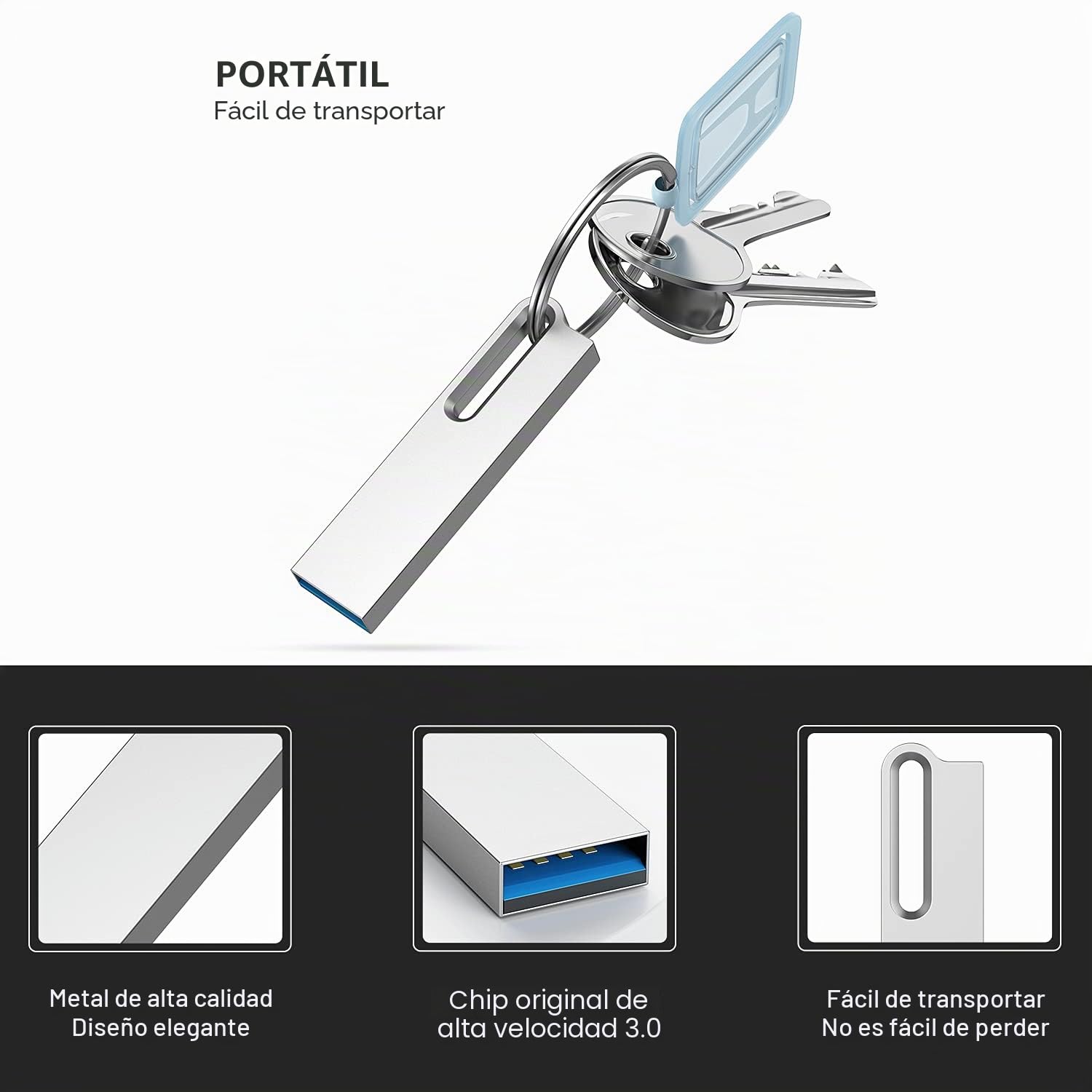 KOOTION Memoria USB 64GB【5 Unidades - 64GB】 USB 3.0 Pendrive USB Ligero Pequeño y Práctico Lote Pen Drive 64GB Plata Superficies Lisas de Metal USB Flash Drive para Ordenador/TV/Coche/Player, ect