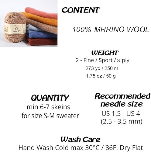 Miniatura 2 de Tehete - 100% lana de merino para tejer, con 3 capas de lana de ganchillo suave y cálido.