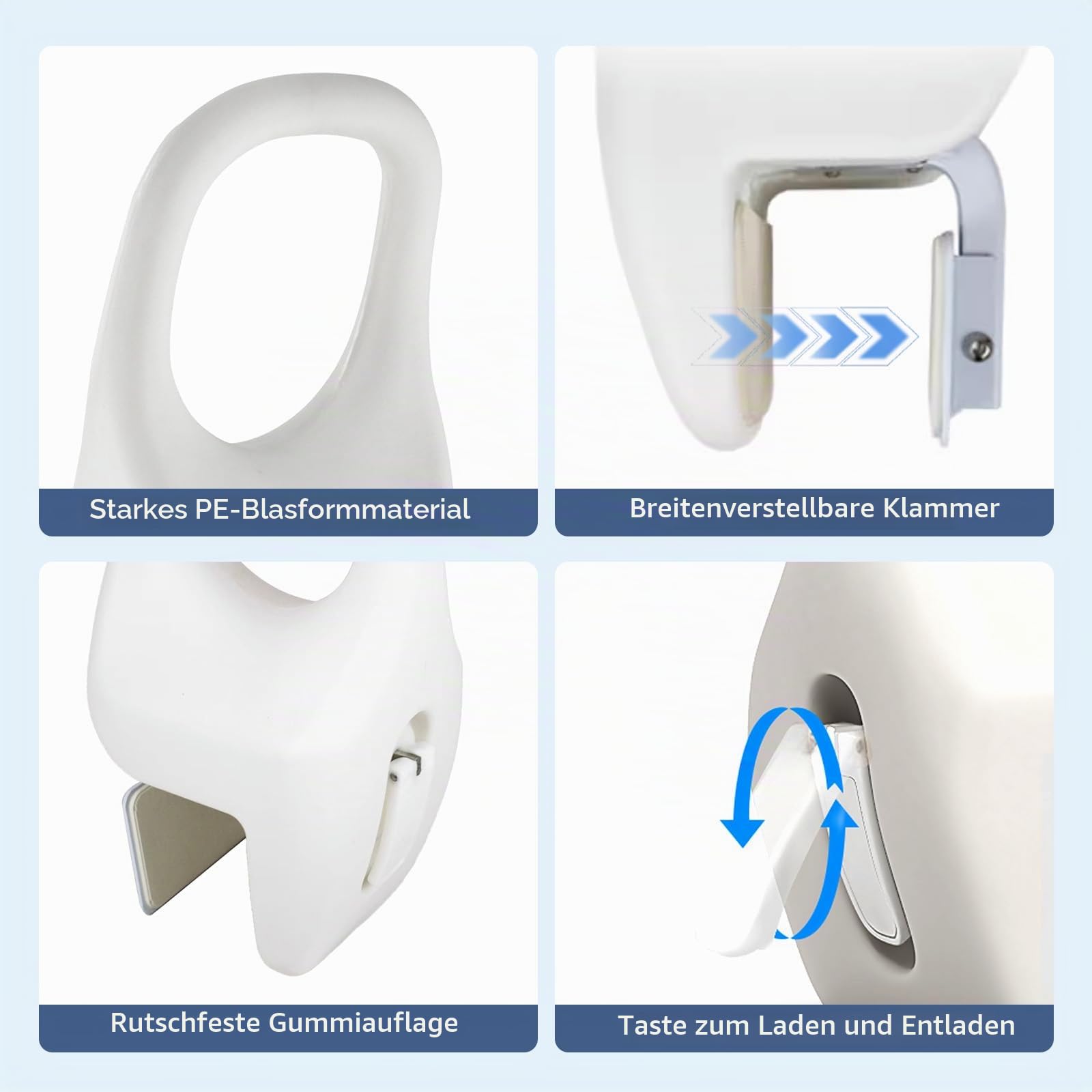 Badewanne Einstiegshilfe für Senioren – Badewanneneinstiegshilfe aus PE-Blasformmaterial mit Befestigung ohne Bohren, Griffstange für Wannen Rand mit Gummipolster für Senioren, Schwangere, Kinder