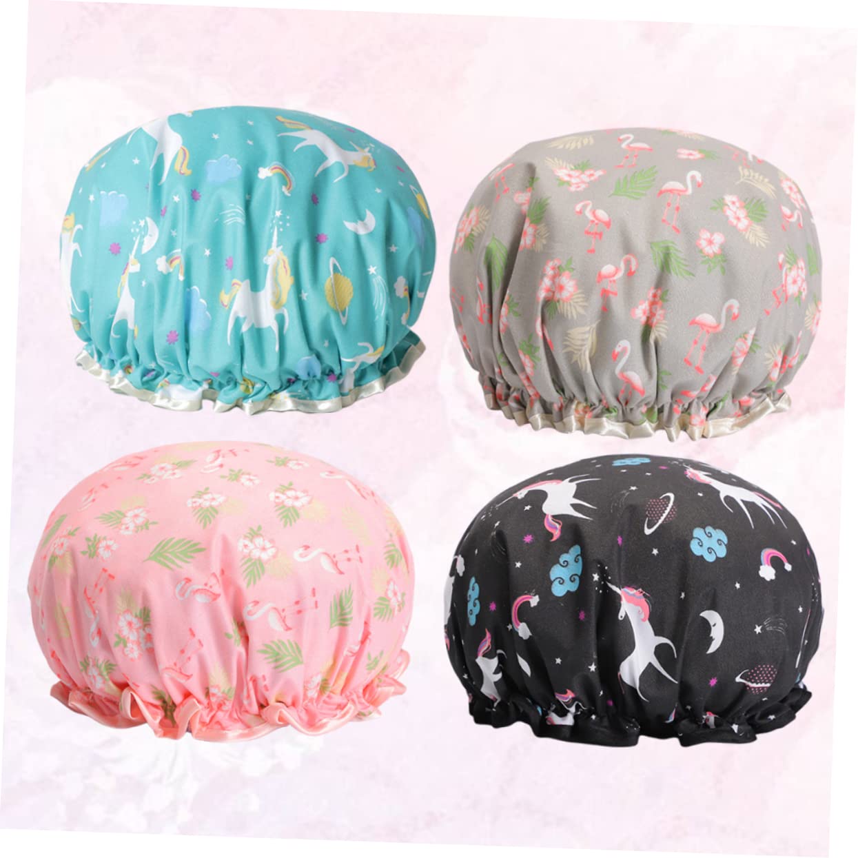 FRCOLOR 12stücke Teiliges Wasserdichte Duschhauben Aus Elastischem Material Doppel-layer-badekappen Für Spa Und Reise Beliebte Designs Flamingo Flamingo Blau Pegasus