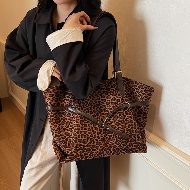 Leopard Tote Bag for Women, Y2K Faux Suede Handbag, Cheetah Print Shoulder Bag for Fall and Winter4