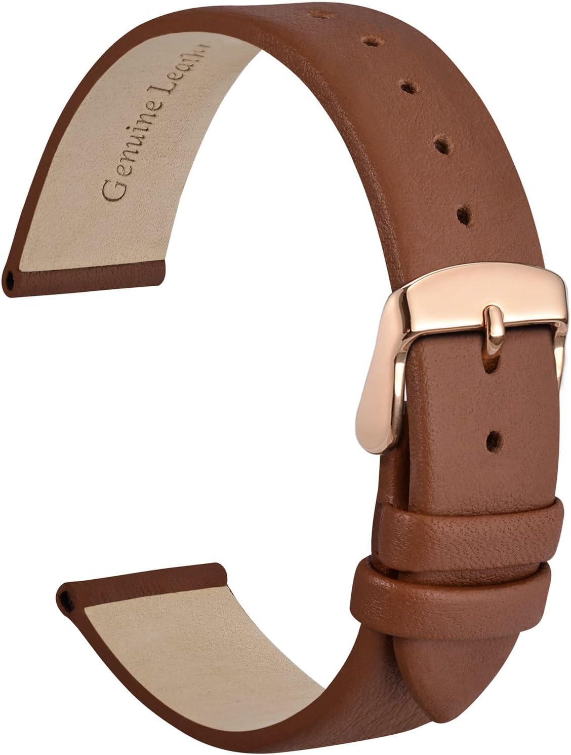 WOCCI 16mm Lug Width, Elegant Watch Band, Genuine Leather Replacement Strap with Rose Gold Buckle (Terracotta Brown)