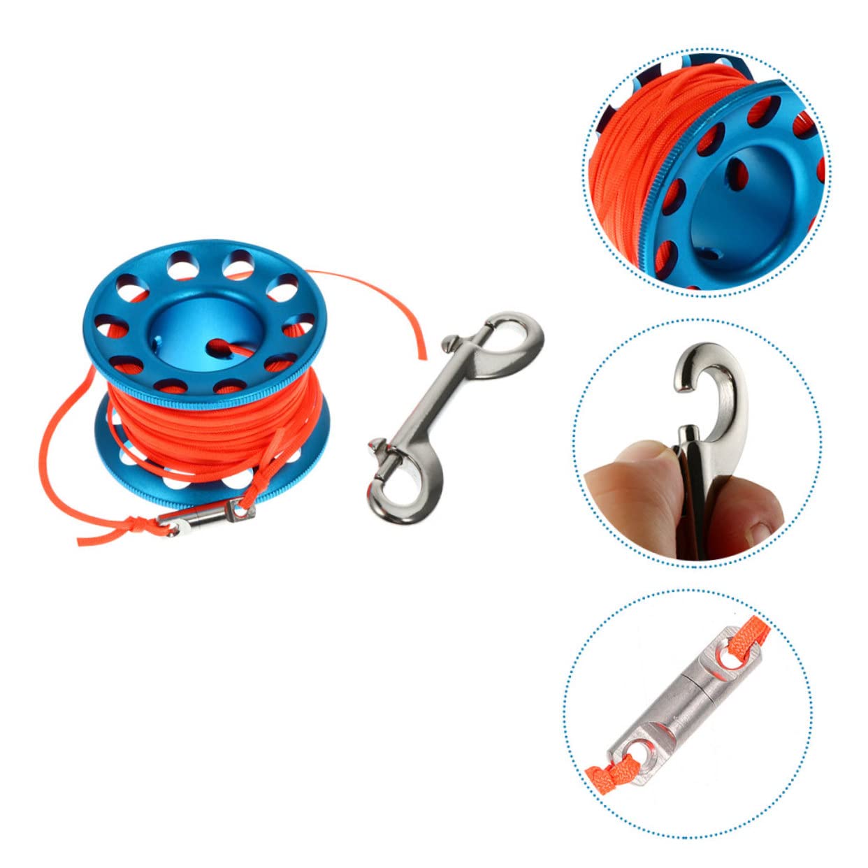 VANZACK Technical Diving Spool Reel Snap Clip 30m Blue Diving Tool Made for Scuba Divers