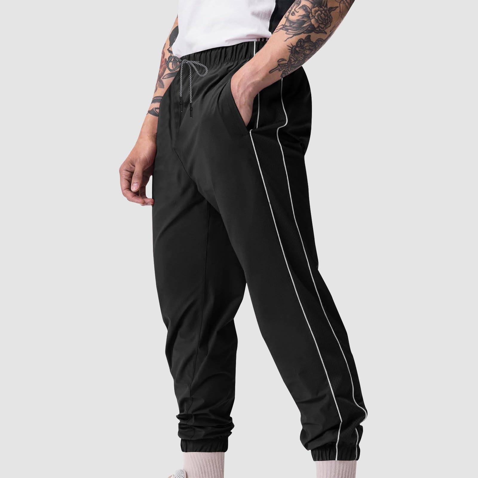 Sweatpants for Men Classic-Fit Light Fleece Pants High Waisted Chino Bottom Joggers with Pockets Outdoor Trousers Black