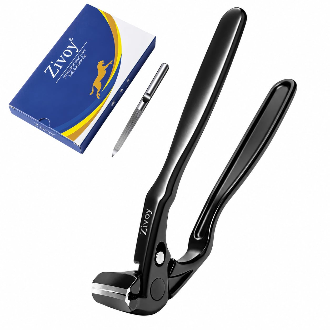Ultra-Long Handle Curved Toenail Clipper for Seniors, Heavy-Duty Black Metal, Locking Clasp & Large-Opening Anti-Spatter Structure for Thick Hard Nails