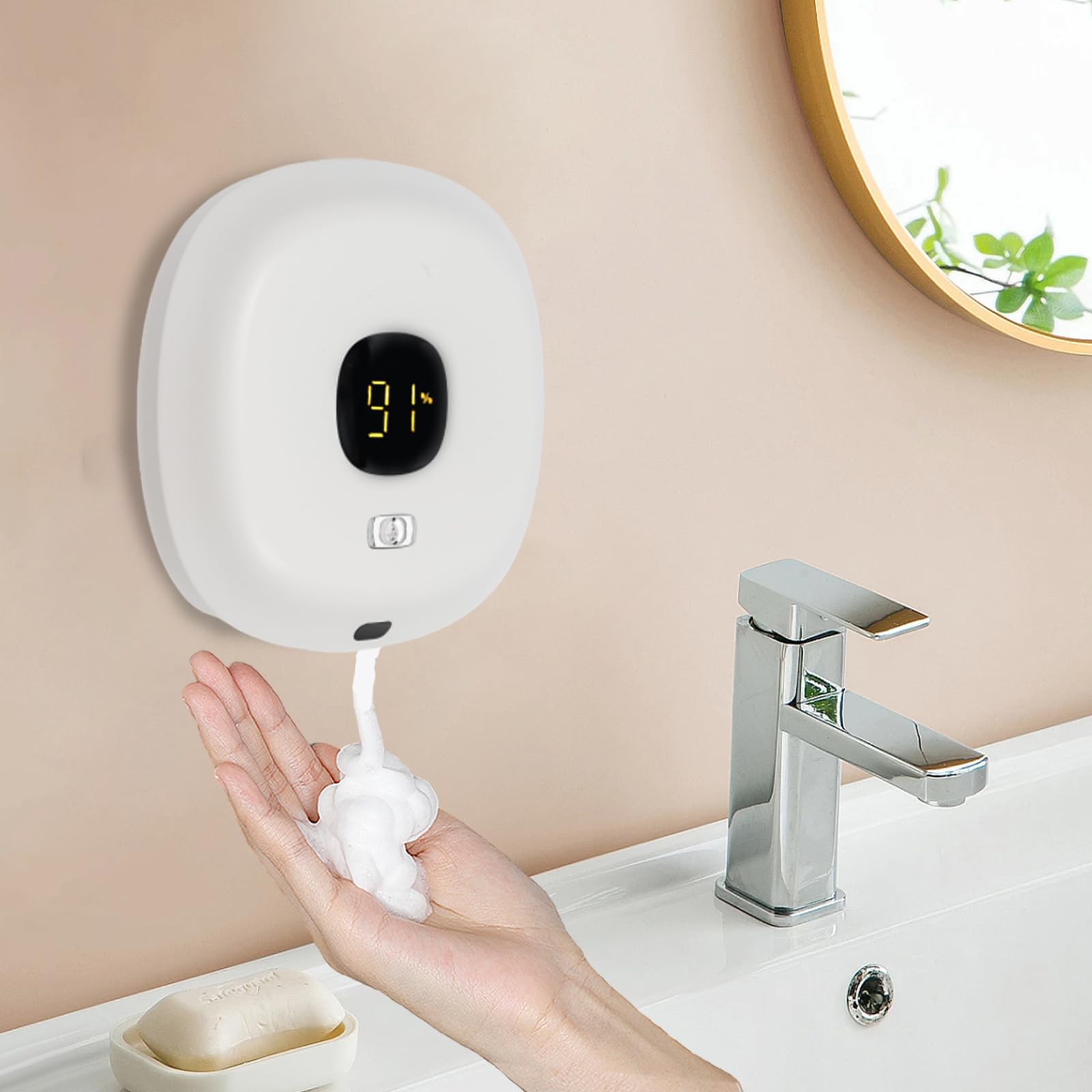 Distributore automatico di sapone in schiuma da 300 ml, distributore automatico di sapone, fissaggio a parete senza fori e ricaricabile, con sensore Soap Dispenser senza contatto