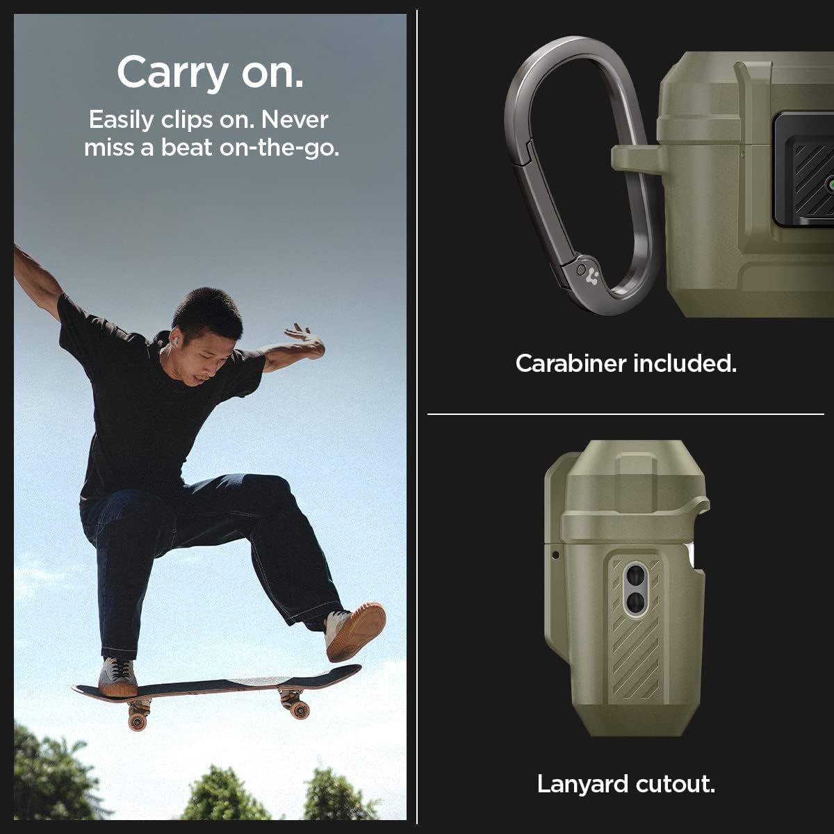 Spigen Lock Fit Designed for Airpods Pro 2nd Generation Case with Secure Lock Clip (2022), Airpods Pro 2 Case Cover with Keychain - Vintage Khaki